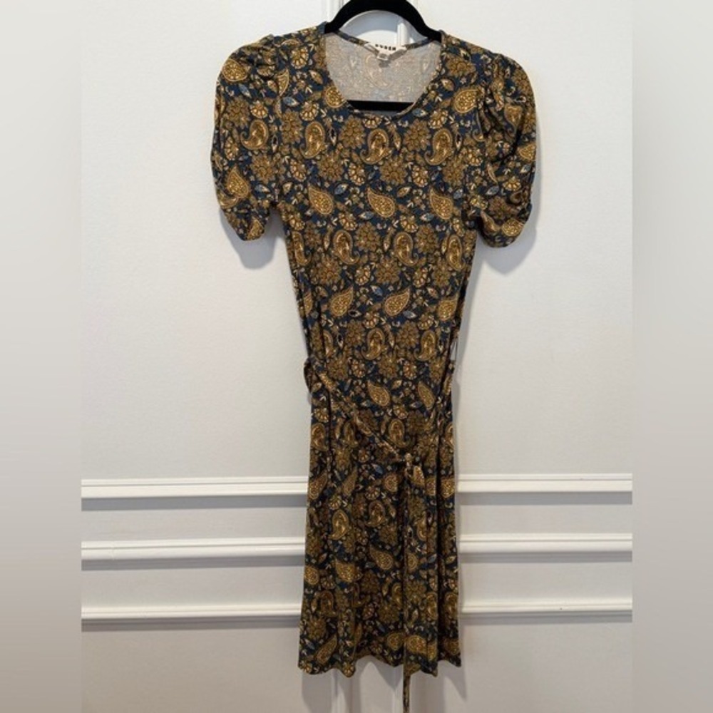 Boden Paisley Print Belted Dress Navy & Mustard‎ Size 2